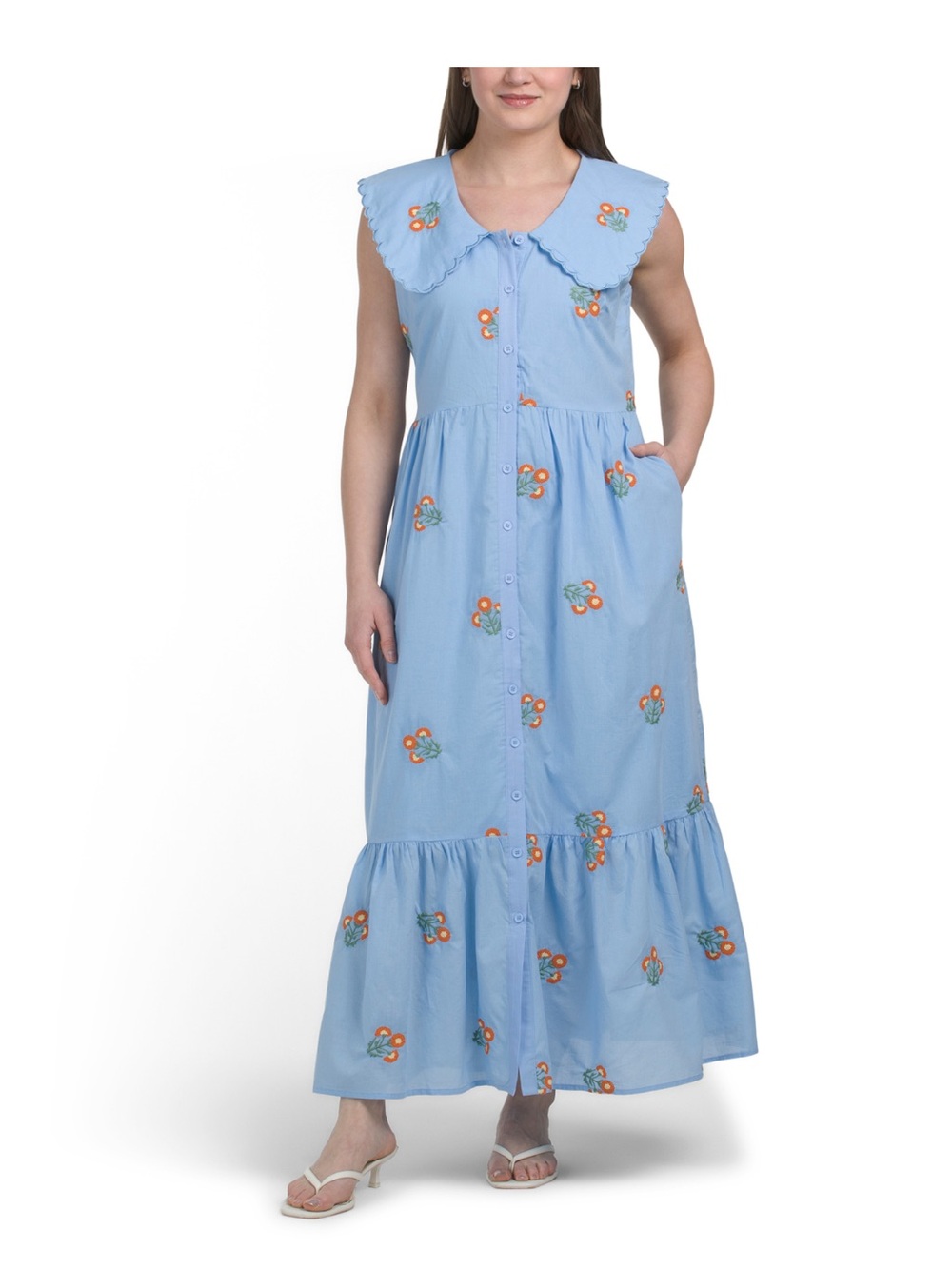 Solitaire Light Blue Sleeveless Embroidered Maxi Dress